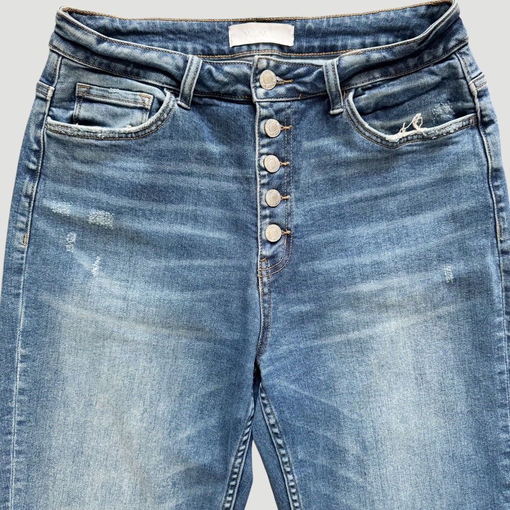 Vervet Blue High Rise Button Fly Distressed Skinny Jeans Women's Sz 29 Grunge - Picture 10 of 11